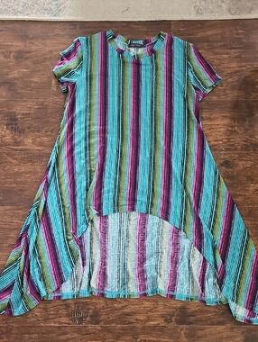 Crazy Train Turquoise Pink Purple Striped High Low Top